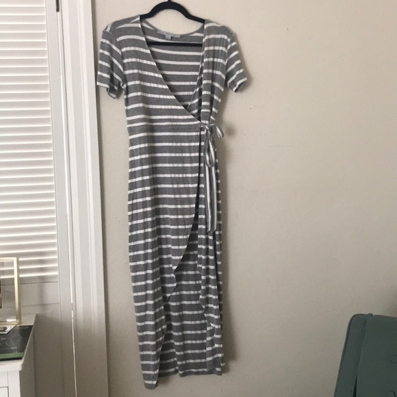 Anthropologie Dresses & Skirts - Gray/White Striped Wrap Dress
